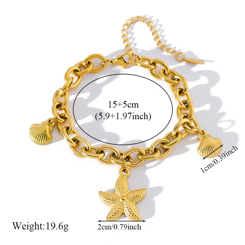 🍒Stainless steel star bracelet gold colour star charm moon starfish bracelet trendy wrist chain for women Jewellrey gifts  party accessories FISH Out This STAR