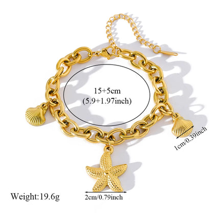 🍒Stainless steel star bracelet gold colour star charm moon starfish bracelet trendy wrist chain for women Jewellrey gifts  party accessories FISH Out This STAR