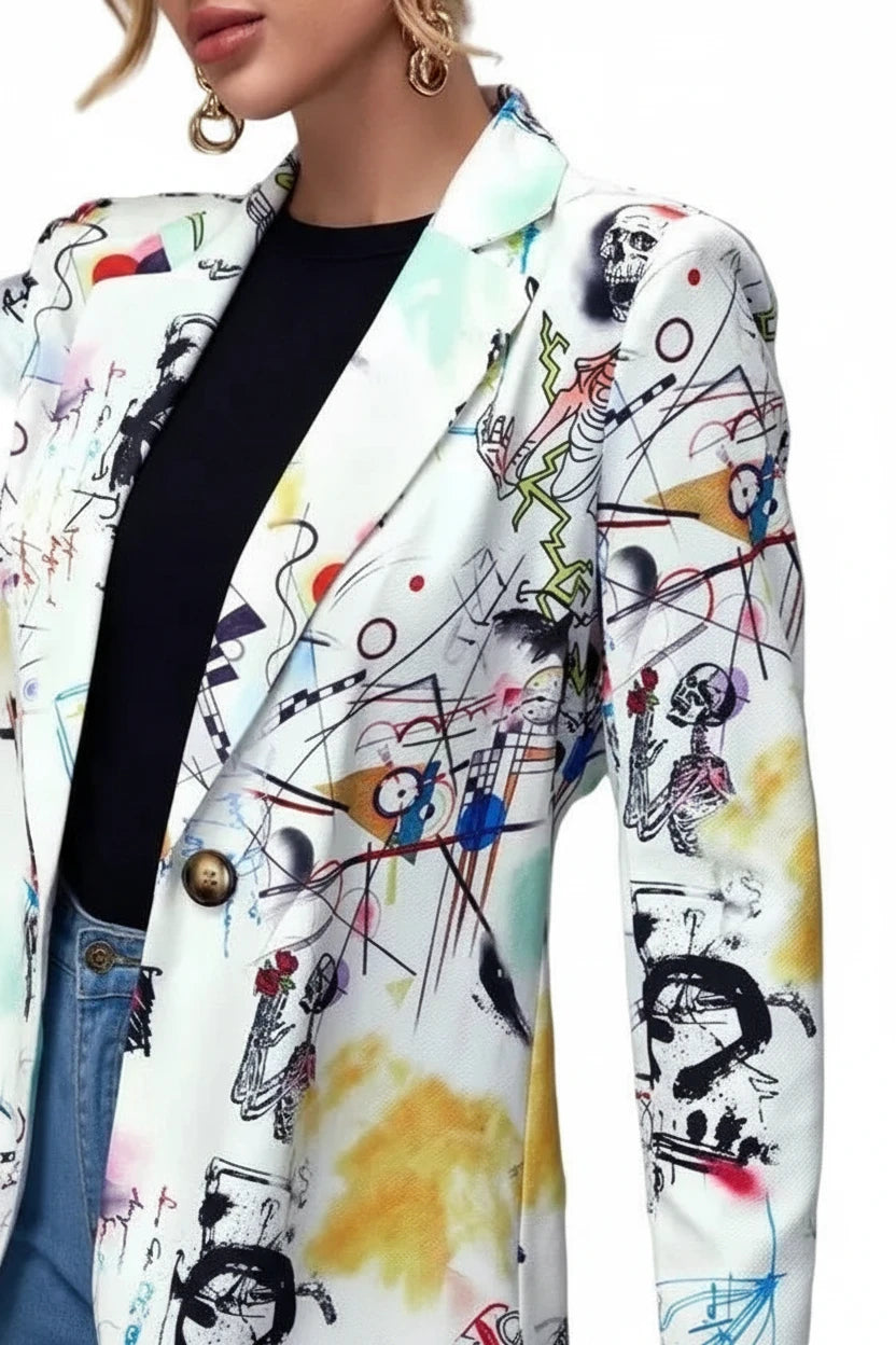 🍒Graffiti print blazer smart casual women’s Jacket high street plus size fashion outerwear spring elegant coat occasion expressive stylish clothing ‘Write Cool…