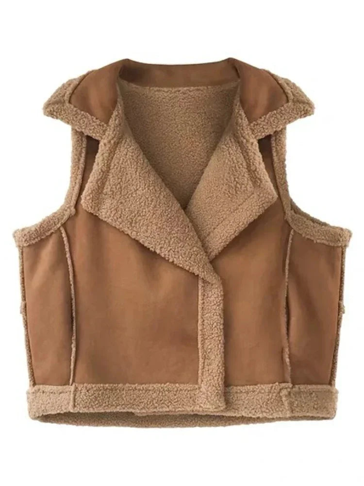 🍒Womens autumn winter waistcoat loose outerwear popular sleeveless solid jacket faux sheepskin vest for women it will be a SHEAR Delight Wearing This