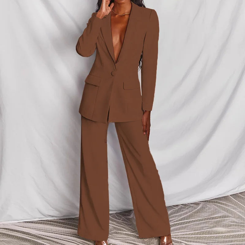 🍒Wide leg trousers and jacket summer pants for women fashion two pieces sets Luxury and elegant blazer and wide leg trouser party occasion wear feel fabulous flambouant flamingo fashion