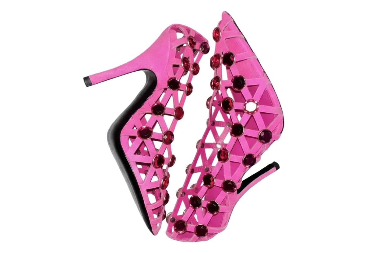 🍒crystal sandal shoe breathable hollow crystal gem cross design high heels fashion pointed toe pumps for women slip on stiletto party occasion shoes 'Casion Crystal Cross Cool
