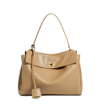 🍒Large capacity leather bag with lock for women's tote with advanced locking fashion high sensibility underarm bag that fits laptop smart casual accessory  Lock On To High Quality