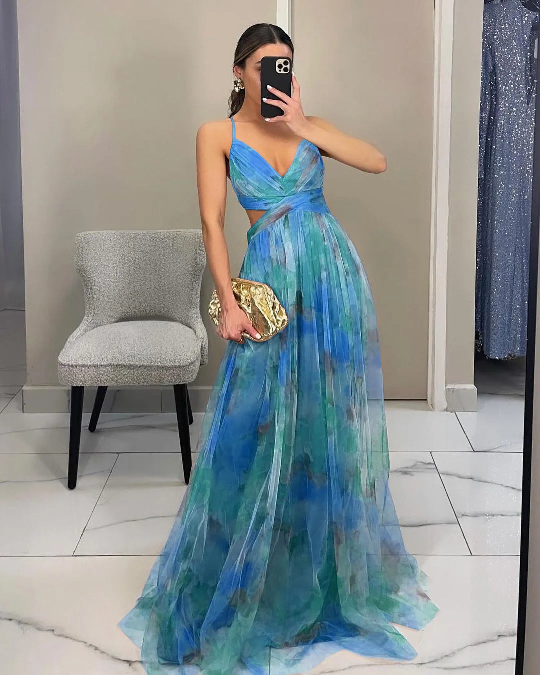 🍒Mesh evening dress spaghetti straps off shoulder vacation fashion outfit for summer party v-neck dress high waist backless occasion wear Mingle In A Mesh