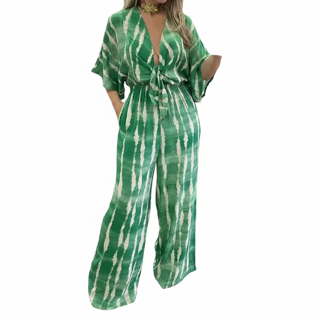 🍒Women's Jumpsuits tie dye Summer relaxed outfits casual  clothing for ladies v-neck one piece tie bow fashion loose wide leg Jumpsuit rompers S-XXXL  tye this tie Into Your style