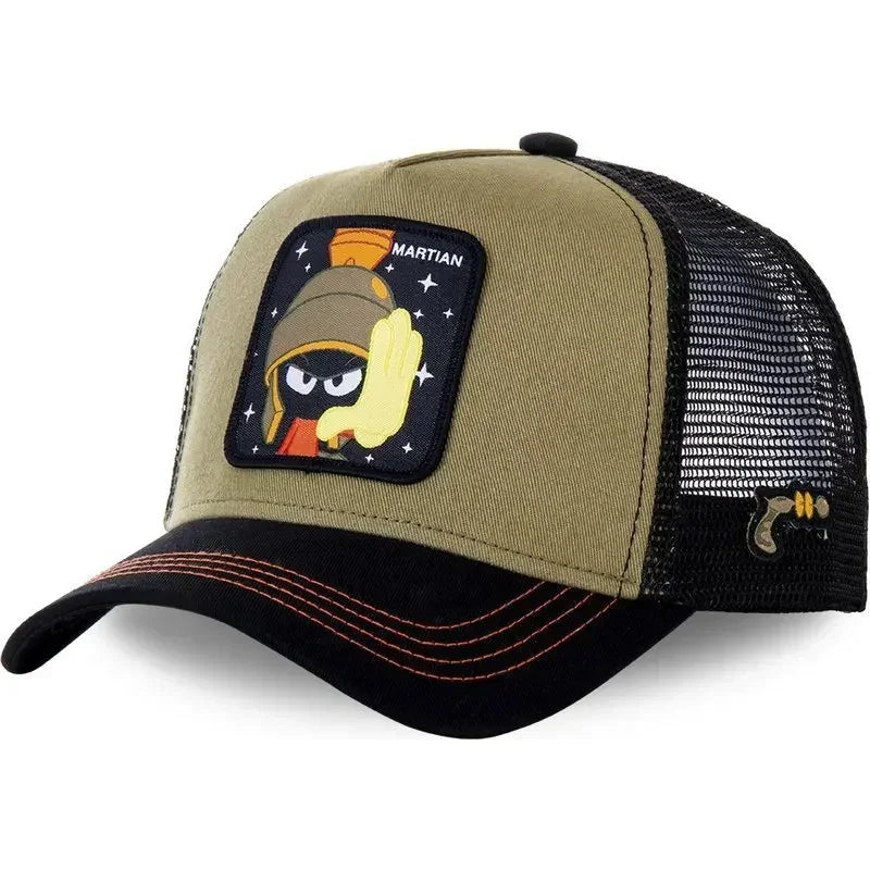 🍒Tekenprent bofbalpet hoë kwaliteit unisex geborduurde pleister bofbalpet unisex vragmotorpet net hoede vir vroue sonhoed