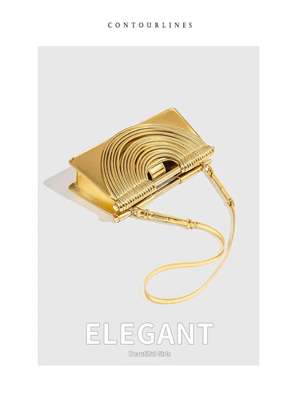 🍒Handwoven style Women's gold crossbody bag clutch handle occasion handbags smart casual strands pu material soft Texture triangle shape shoulder bag Strands Of Style