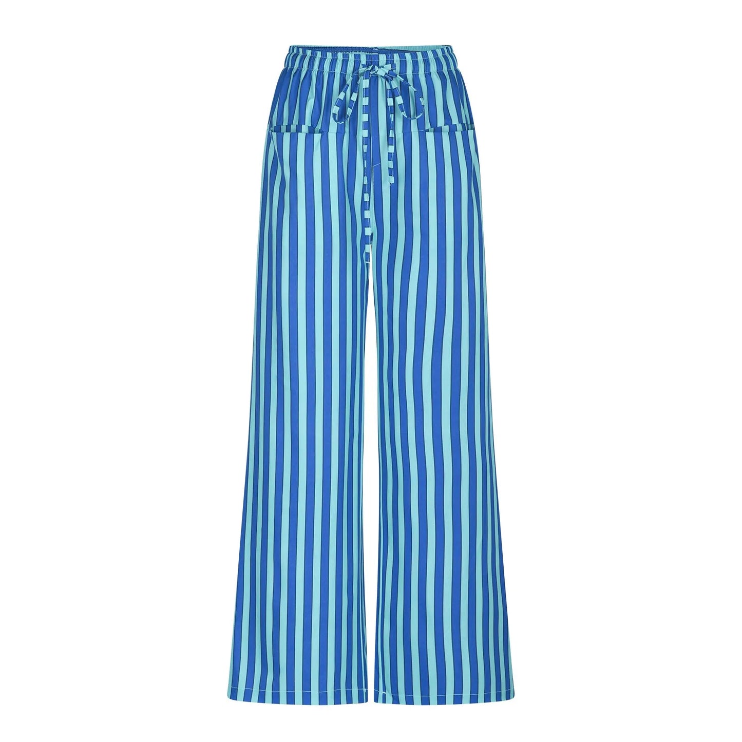 🍒Gestreepte wye been broek hoë middellyf elastiese broek trekkoord wye been broek sakkerige onderdele vroue gemaklike hoëstraat klere met sak Kry 'n lospassende voorkoms in gestreepte los broeke
