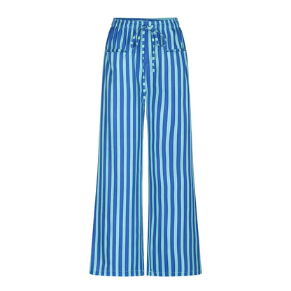 🍒Gestreepte wye been broek hoë middellyf elastiese broek trekkoord wye been broek sakkerige onderdele vroue gemaklike hoëstraat klere met sak Kry 'n lospassende voorkoms in gestreepte los broeke