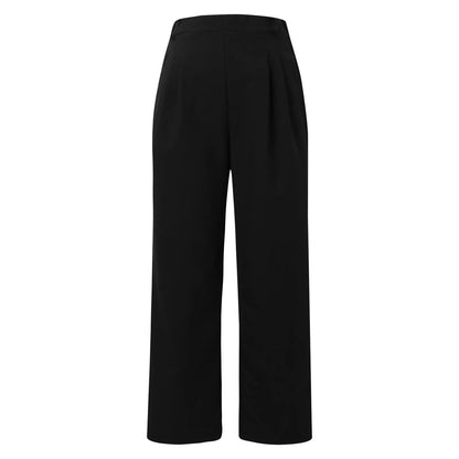 🍒Straight fit high rise trousers  fashionable smart casual women loose solid colour wide leg  pants Solid Slick Staples