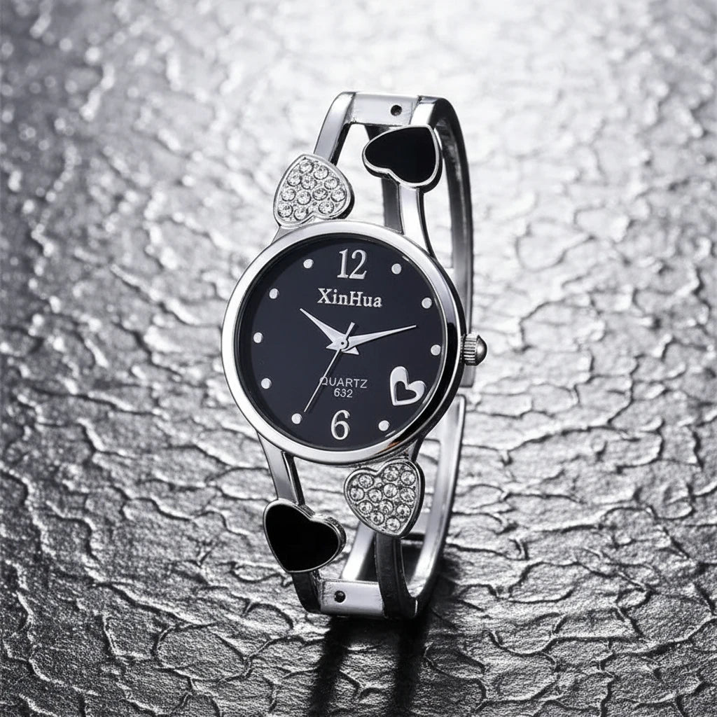 🍒Womens heart watch Design quartz fashion bangle silver classic crystal Stainless Steel colour face wristwatch smart casual jewellery   Watch This Bang For Your Buck