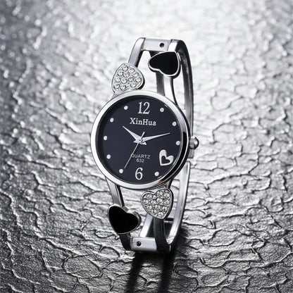 🍒Womens heart watch Design quartz fashion bangle silver classic crystal Stainless Steel colour face wristwatch smart casual jewellery   Watch This Bang For Your Buck