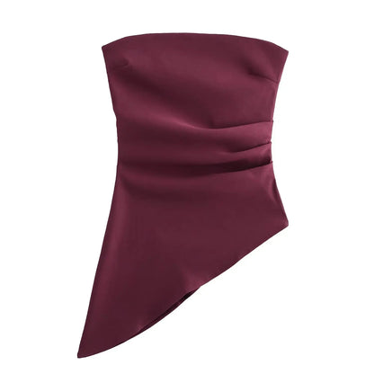 🍒Women's asymetric top pleated shoulderless tops without sleeveless fashion for women zipper smart casual clothing bandeau Get Your Chop Top