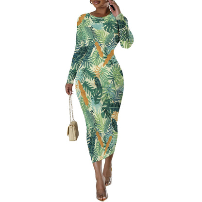 🍒Blommetjiesrokke vir vroue met o-nek, langmou, mode-rekbare somerklere, noupassende bodycon midi slim gemaklik Jy Sal Nie Hierdie Rok Los Nie