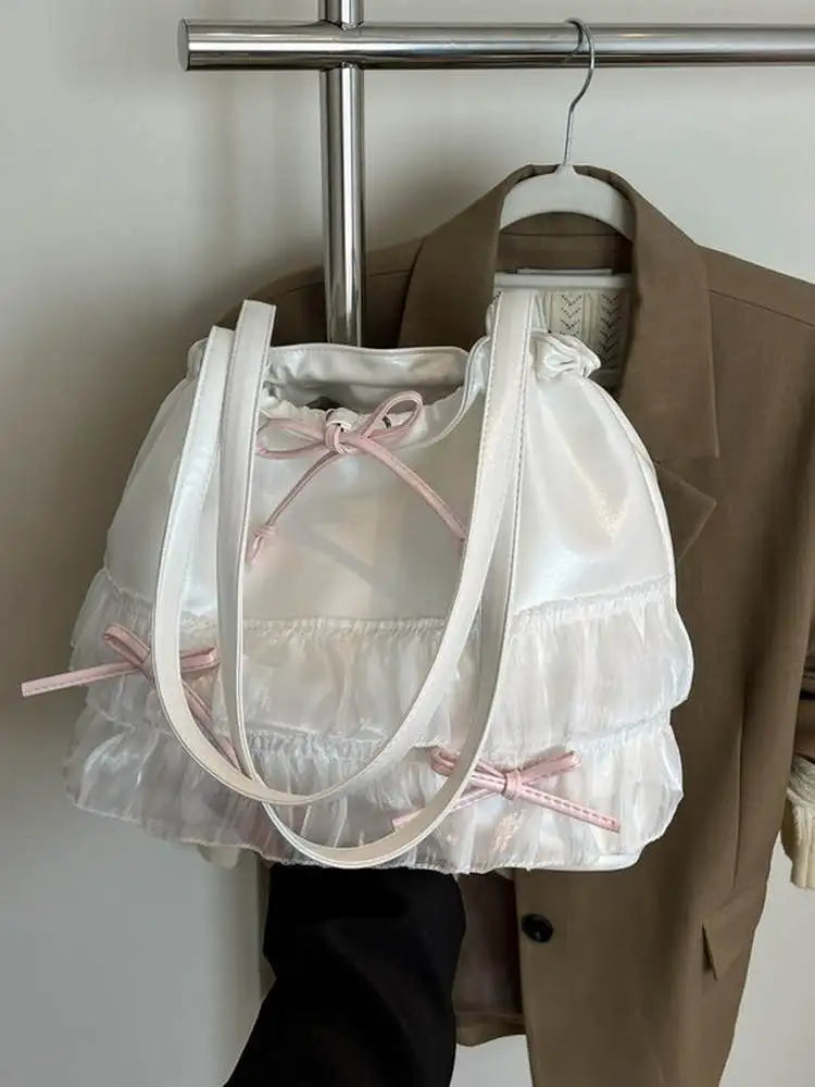 🍒大容量蝴蝶结单肩包百搭甜美女生时尚手提包女芭蕾风斜挎包蝴蝶结休闲配饰