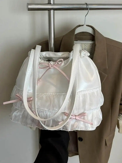 🍒大容量蝴蝶结单肩包百搭甜美女生时尚手提包女芭蕾风斜挎包蝴蝶结休闲配饰