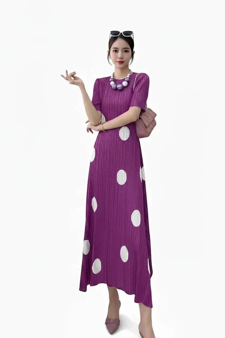 🍒Womens pleated dress summer smart casual ladies' high waist outfit with polka dots irregular fashion loose waist dress Dainty Dressy Dots
