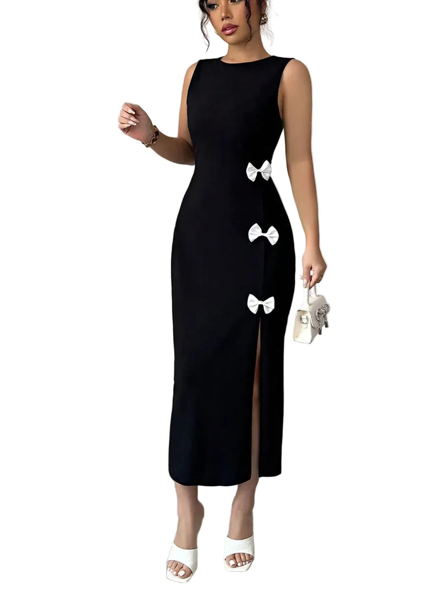 🍒 Swart rok sy strikke styfpassend met spleet midi-skemerkelkie-uitrusting vroue party aandrok geleentheid mode Sweet-Edge