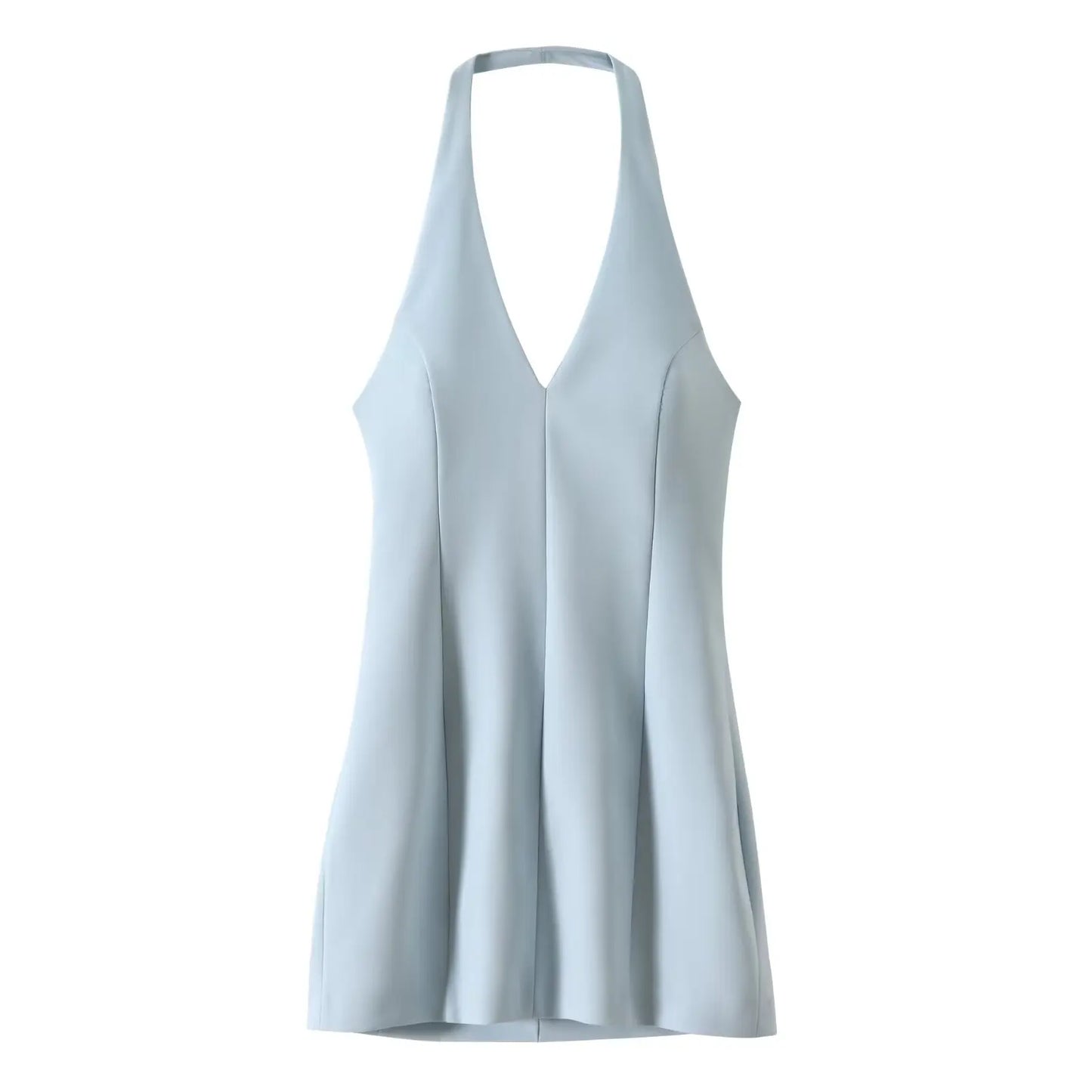 🍒Fashion dress solid v-neck solid mini dress sleeveless backless for women female fashion summer wear beach wear style