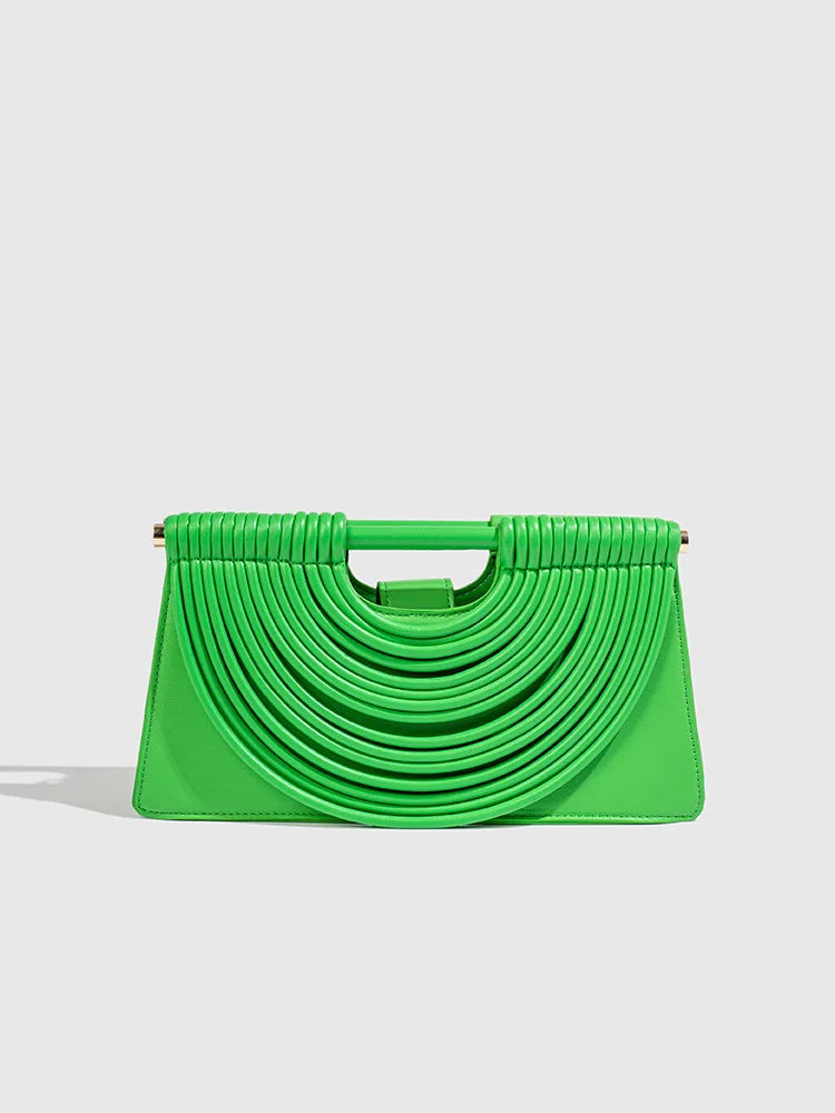 🍒Handwoven style Women's gold crossbody bag clutch handle occasion handbags smart casual strands pu material soft Texture triangle shape shoulder bag Strands Of Style