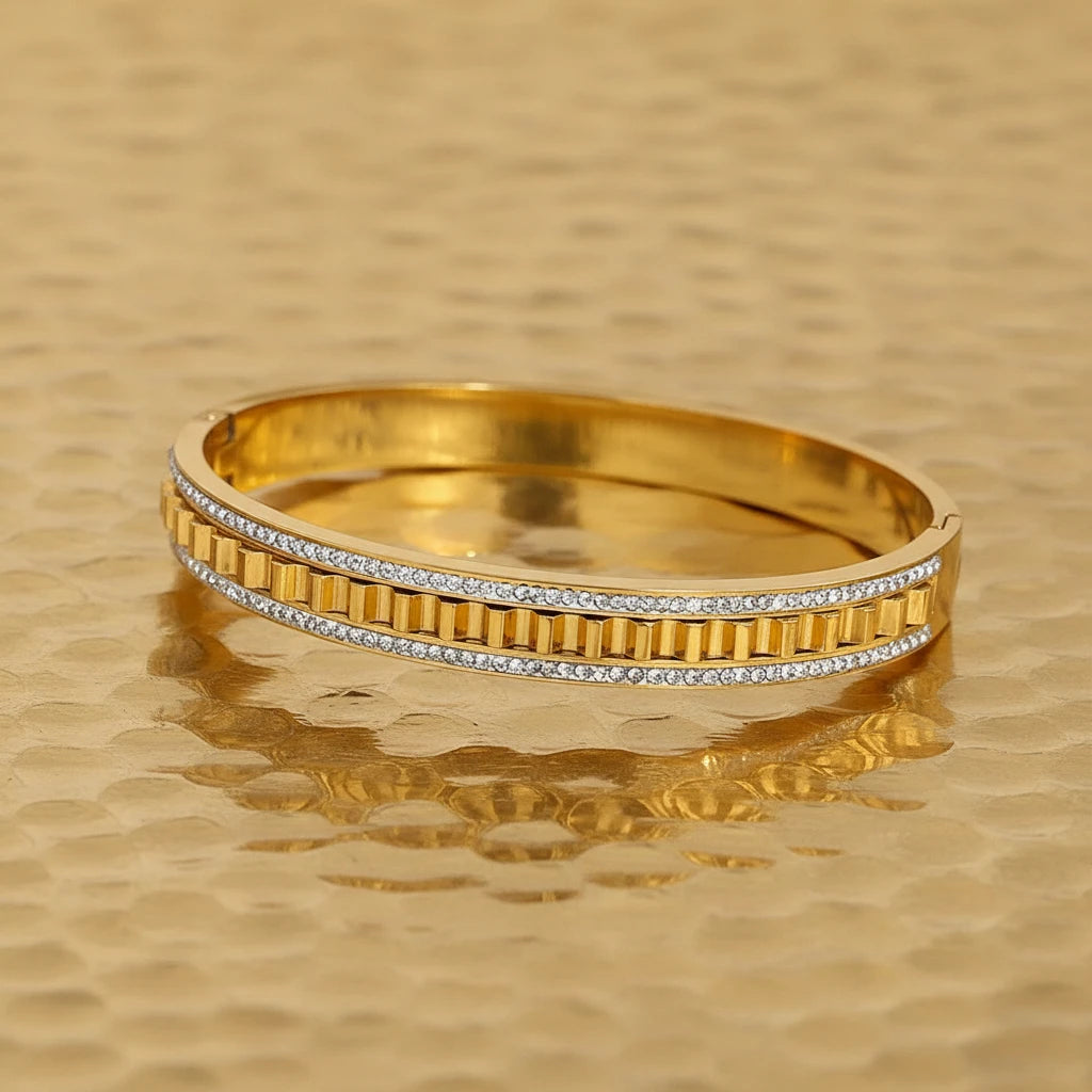 🍒Irregular geometric wave stainless steel bracelet with rhinestones exquisite gold colour cuff bangle smart casual Jewellery accessories Gifts Glitz Up Your Hand With A Band