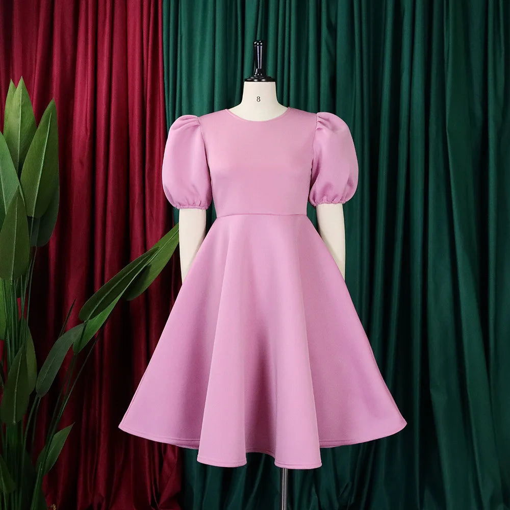 🍒Elegante rokke vir dames met O-nek, kortmoue, uitrusting vir verjaarsdagpartytjie, hoë middellyf, geplooide pofmoue, vrouemodemode, geleentheidsdrag, aandpartytjiedrag, middelkalf, luukse B'day Bopper Beauty Babe