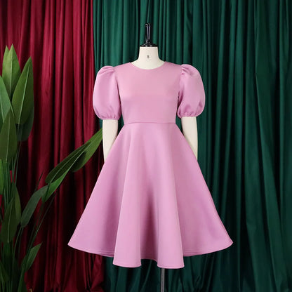 🍒Elegante rokke vir dames met O-nek, kortmoue, uitrusting vir verjaarsdagpartytjie, hoë middellyf, geplooide pofmoue, vrouemodemode, geleentheidsdrag, aandpartytjiedrag, middelkalf, luukse B'day Bopper Beauty Babe