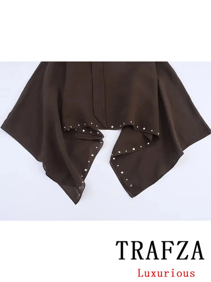 🍒Womens cloak streetwear chic solid rivet o-neck cape with collar  long sleeve loose tops for fashion summer outwear Make ROOM For This CLOAK
