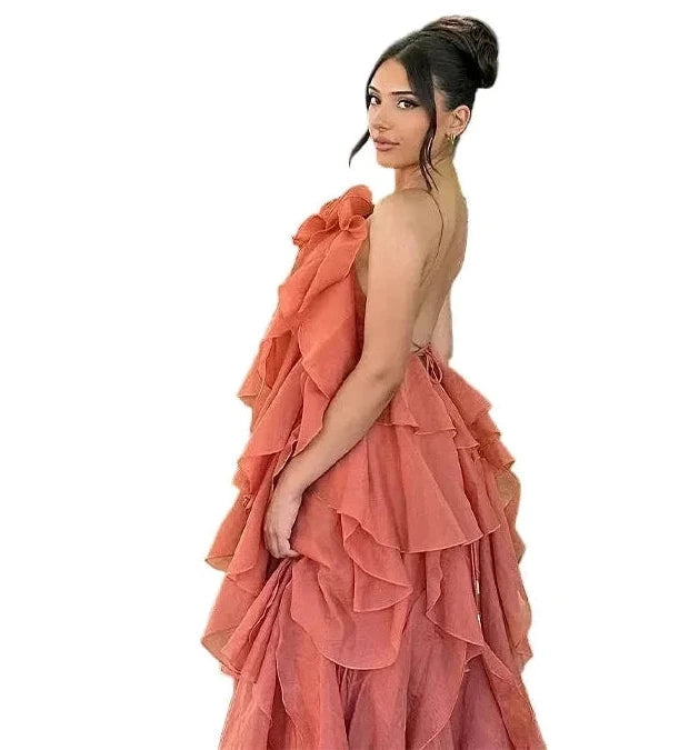 🍒Ruffles long dress for women 3d fower backless sleeveless outfit slim fit maxi dress summer fashion clothing holiday party wear beach layer occasion clothes Maxi-mum Ruffle Without Kerfuffle