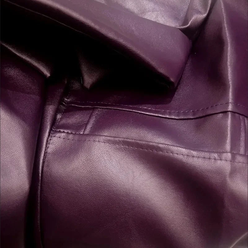 🍒Shirt style jackets faux leather womens oversized outerwear solid single breasted spring/autumn stylish vintage turn-down collar windbreak casual coats chic female clothing     Luvly Lazy-Like Leather Look