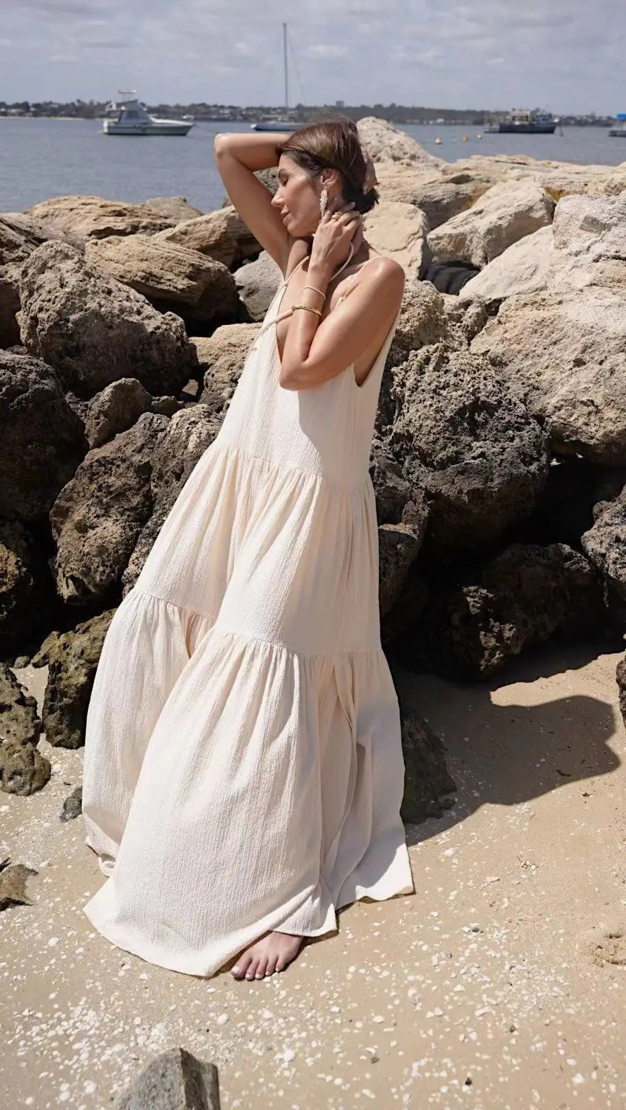 🍒Vroue se gemaklike lang rokke lente dubbel V-nek moulose somerrok los slingervel uitrusting stranddrag vakansiedrag maxi mode Modieus Fantasties
