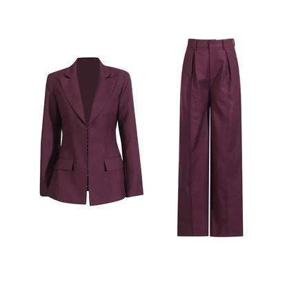 🍒Women's burgundy two-piece pant set classic blazer suit and wide leg trousers and jacket  outfit stylish fomal wear occasion clothing Get Red eye In Your Wine Red