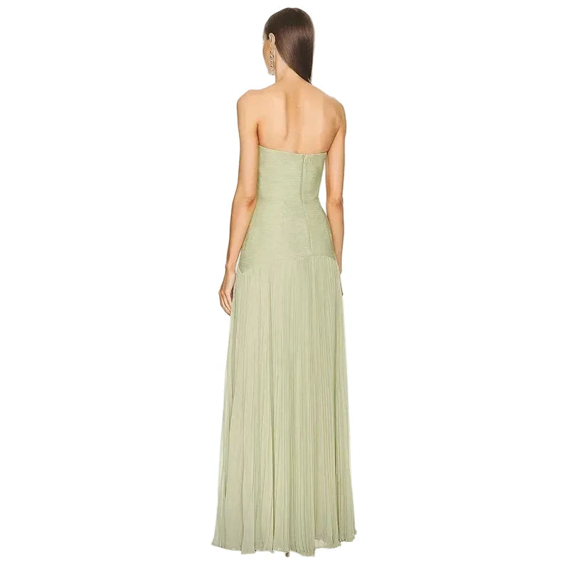 🍒Sleeveless bodice dress shoulderless tube top maxi dress high waist chic pure party gown dress fashion pleated draped long Dress Swoon In A Half Moon