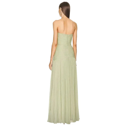 🍒Sleeveless bodice dress shoulderless tube top maxi dress high waist chic pure party gown dress fashion pleated draped long Dress Swoon In A Half Moon