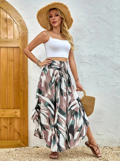 🍒Boho vintage romp a-lyn midi blommetjie-druk klere mode drag vir vroue somer drag Hoë middellyf Geplooide elastiese middellyf Lang Romp gemaklike vakansie drag Kry 'n Chiffon en Kry 'n Chevron