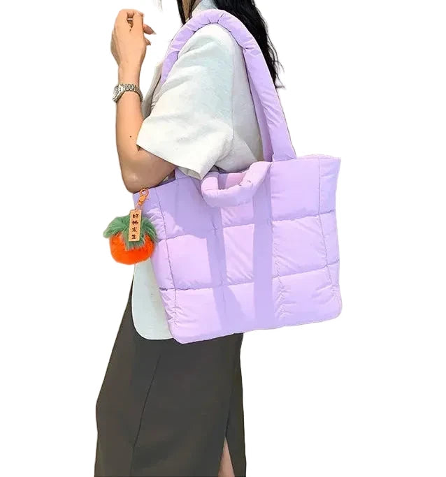 🍒Womens tote handbags quilted puff bag waterproof retro trendy shoulder bag large capacity solid colour soft casual accessory with decoration  don’t get PUFFed out with poor BAGs get this cutie