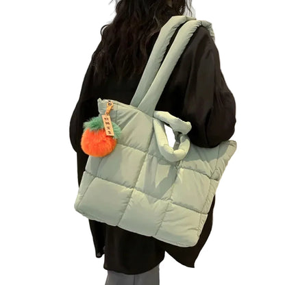🍒Womens tote handbags quilted puff bag waterproof retro trendy shoulder bag large capacity solid colour soft casual accessory with decoration  don’t get PUFFed out with poor BAGs get this cutie