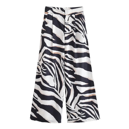 🍒Women summer holiday trousers and sleeveless top set single breasted top backless and elegant long high waist zipper pants loose fit Put your name aCROSS this ZEBRA and sING when you get it