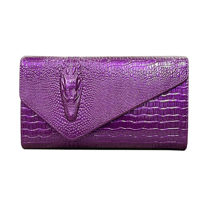 🍒Europe and america trendy clutch bags for women,designer fashion crocodile pattern under arm black envelope hand bag female large capacity bag Metalic gold available occasion clutch Cool Croco Clutch,Clickety Click Quick