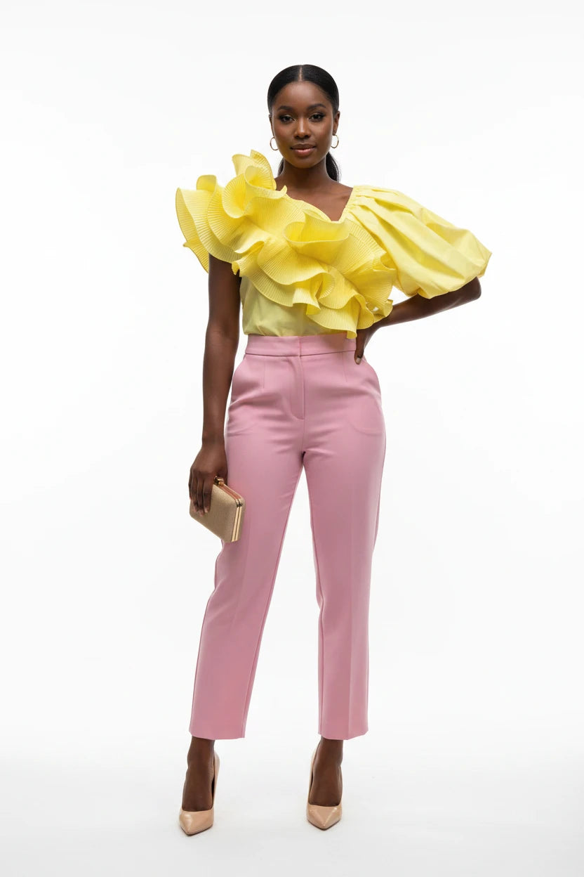 🍒Irregular ruffles blouse puff short sleeve shirt  summer party tops  for women occasion wear evening wear No Need To Ruffle Your Feathers Ruffles
