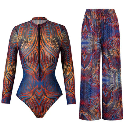 🍒Two piece set swimwear pants and swimsuit for women summer bathing suit and wide leg trouser beach cover up swimming suit set beach wear party outfit Suited For Swimming