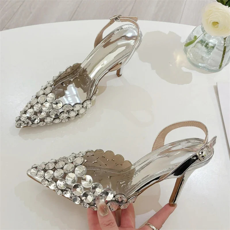 🍒 Puntige toon kristalhakke geleentheidsskoene vir vroue pvc deursigtige prom pompskoene vir troupartytjie geleentheid Elegante vroulike partytjieskoene Wys na Glamour