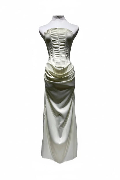 🍒Satin maxi dress womens fashion sleeveless shoulderless Lace-up back bodycon dress clubwear outfits long partywear gown feminine occasion wear Laced With Sugar