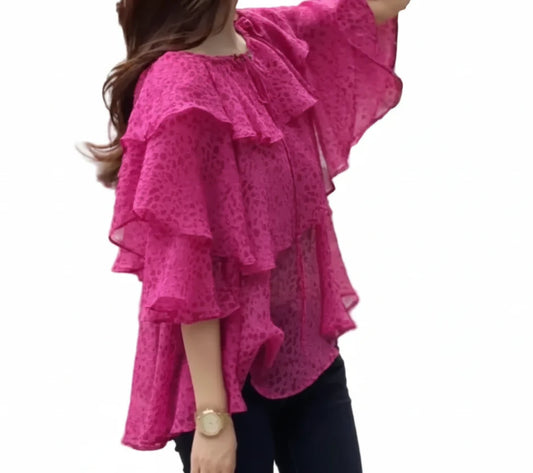 🍒Chiffon bloese vir vroue modeklere oorgroot tops vir somer bloes hemp gemaklike uitgaan-tops Sweef Deur Die Stad In Jou Waaierige