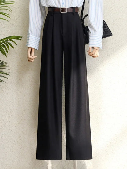 🍒Wintersuitbroek vir Dames elegant vir kantoor hoë middellyf broek wye pyp hoë middellyf met Sakke slim gemaklike kleding Wyd Koel