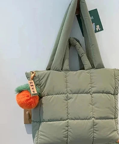 🍒Womens tote handbags quilted puff bag waterproof retro trendy shoulder bag large capacity solid colour soft casual accessory with decoration  don’t get PUFFed out with poor BAGs get this cutie