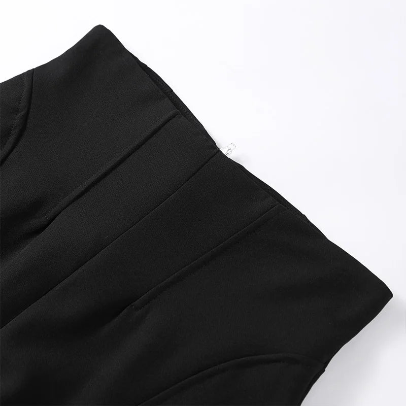 🍒Casual black blazer and pants set long sleeve jacket with fitted waist and long kick flare solid straight pant set women spring autumn suits  ‘Well fit