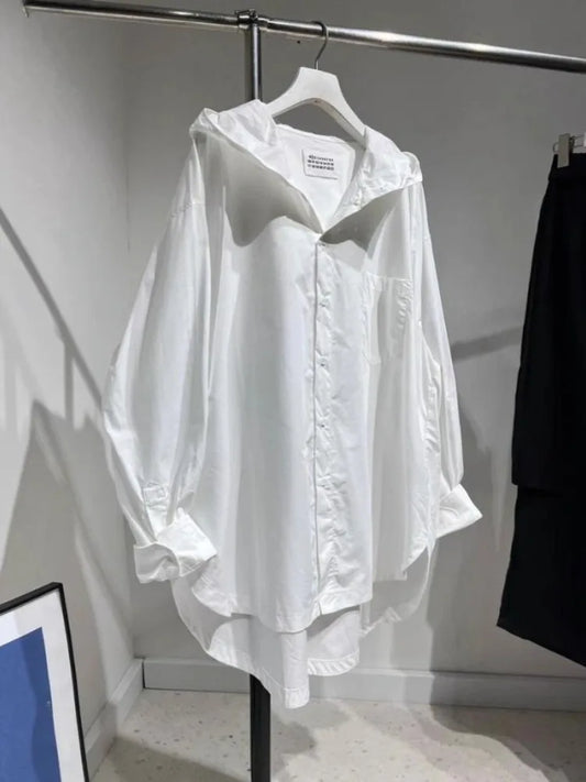 🍒时尚上衣加大码连帽衬衫白色长袖女装上衣夹克休闲服饰时尚基本款轻薄夹克