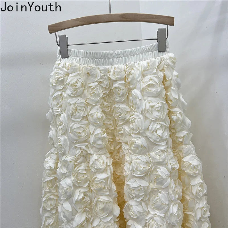 🍒3D blomme romp veelsydige blom middelkuif a-lyn mode drag vir vroue hoë middellyf groot swaai vroulike uitrusting geleentheidsdrag partytjiedrag sjiek blomme hoë middellyf a-lyn soet effekleurige klere Pluk Hierdie Roos En Sit Dit In Jou Mandjie