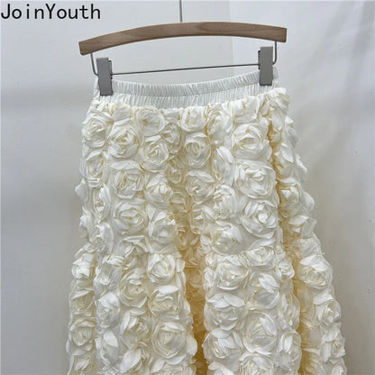 🍒3D blomme romp veelsydige blom middelkuif a-lyn mode drag vir vroue hoë middellyf groot swaai vroulike uitrusting geleentheidsdrag partytjiedrag sjiek blomme hoë middellyf a-lyn soet effekleurige klere Pluk Hierdie Roos En Sit Dit In Jou Mandjie